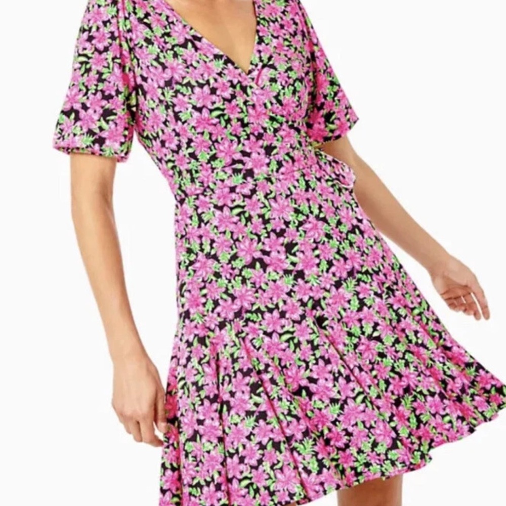 Lilly Pulitzer Women’s Kessler Lilly Onyx Pink Green Floral Wrap Dress Size S